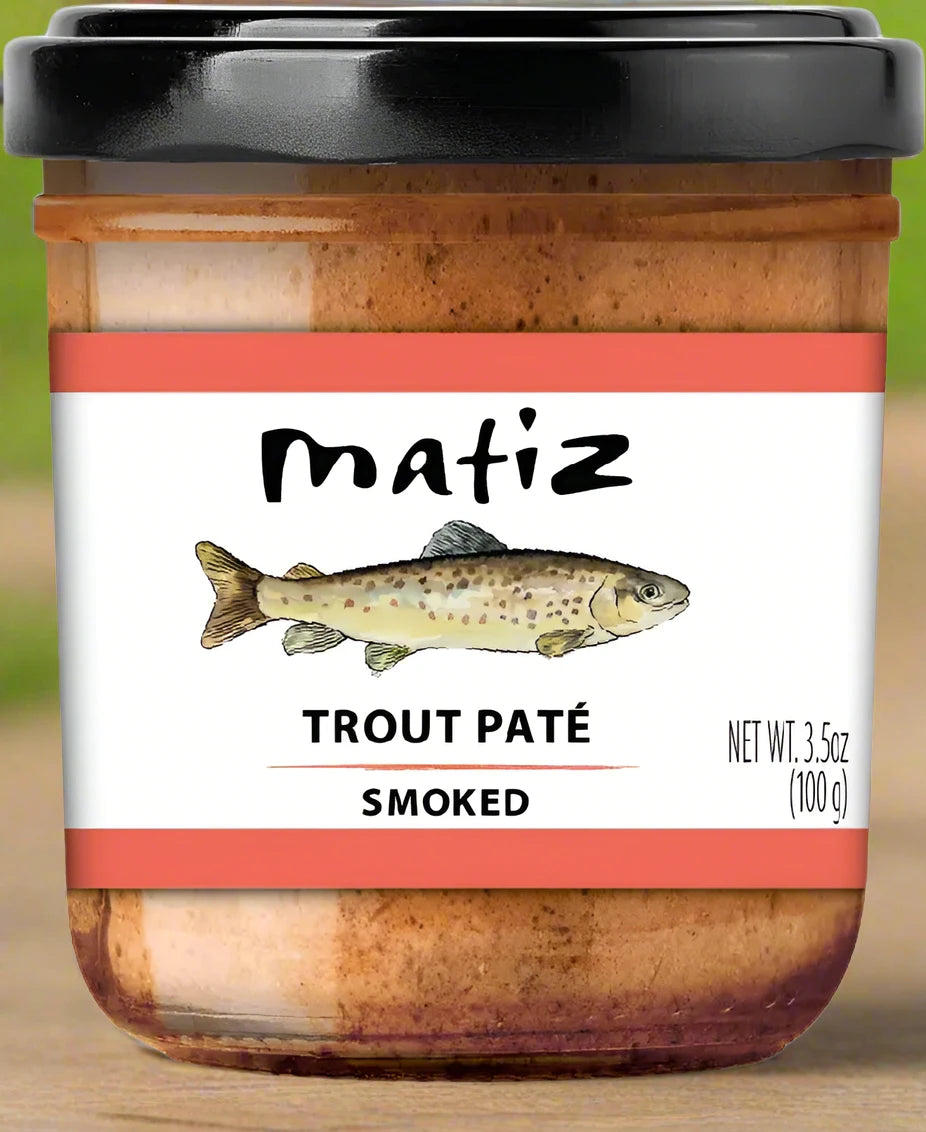 Retail jar of matiz smoked trout pate with lid on