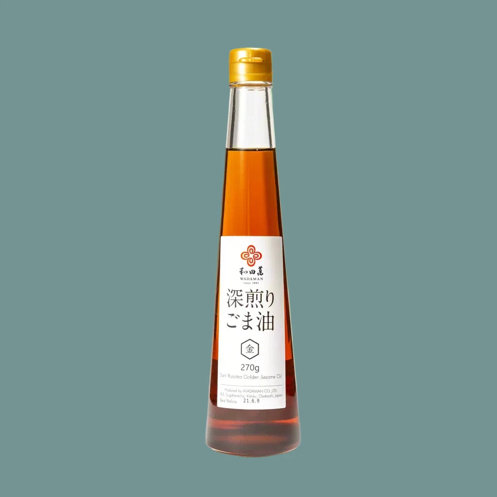 Glass bottle of sesame oil