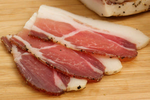 slices of pancetta, closeup