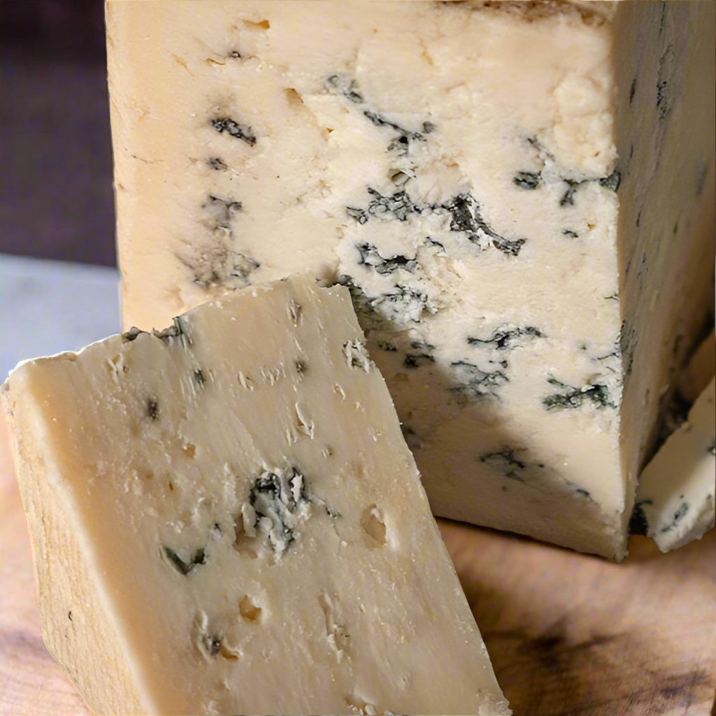 block of blue cheese, with lots of blue veins and mountainous cliffs