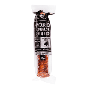 Chorizo Ibèrico de Bellota - red stick of salami in retail packaging